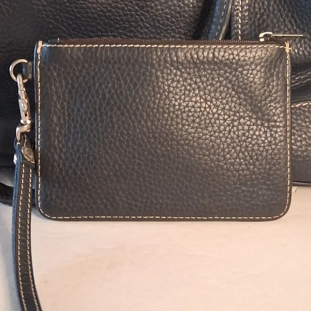 Dooney & Bourke navy Pebbled Leather Double Handles Satchel w/ wallet